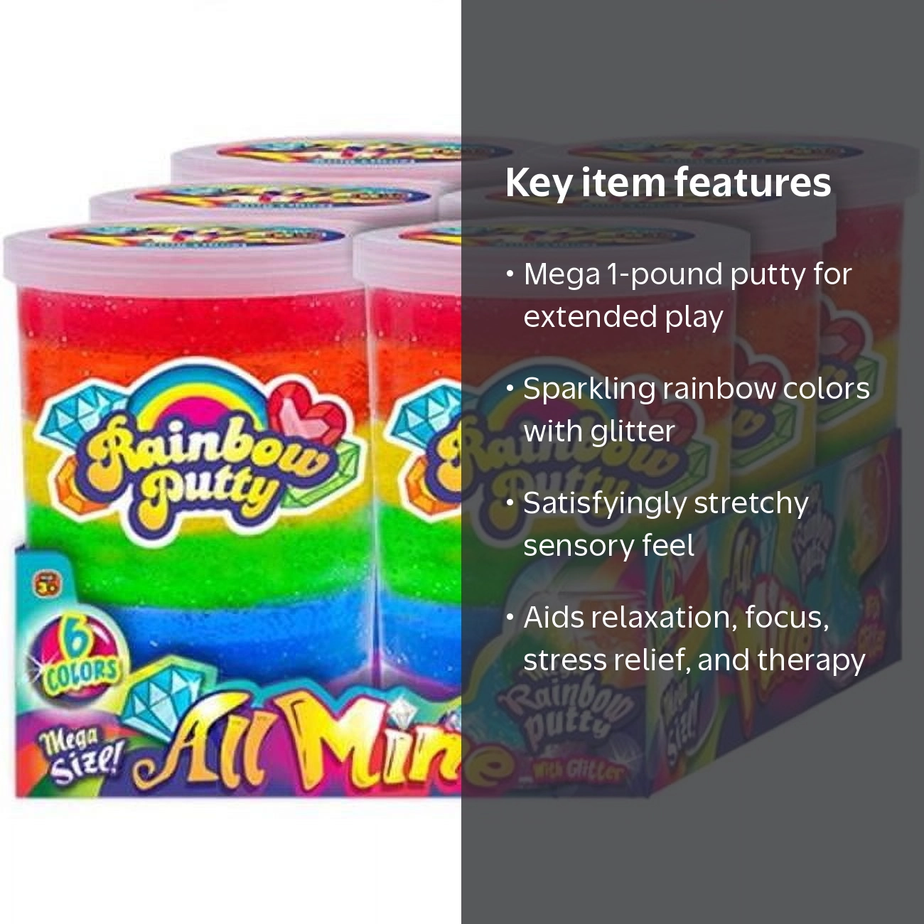 Ja-Ru All Mine Sensory Rainbow Slime Putty, Mega Size with Bright