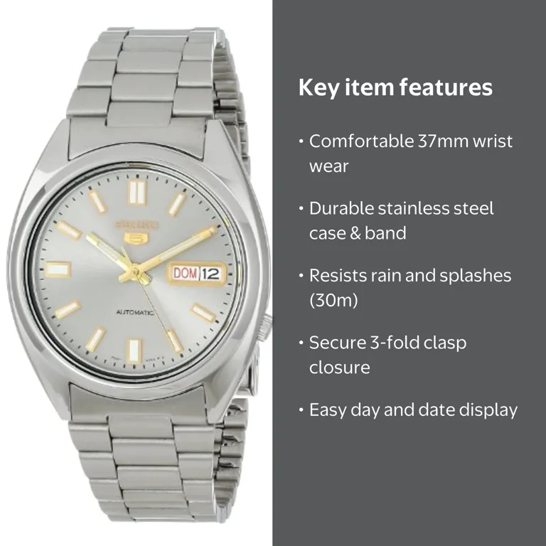 Seiko Men's SNXS75 Automatic Watch, Grey Dial, Stainless-Steel
