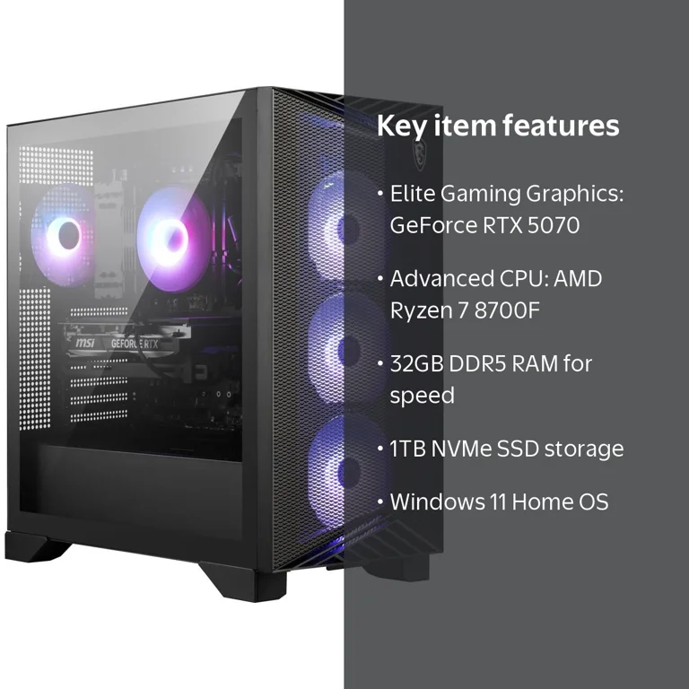 MSI Gaming Desktop PC Aegis Z2 C8NVP-1656US AMD Ryzen 7 8700F 32GB
