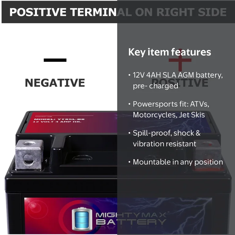 YTX5L-BS 12V 4AH Battery Replaces Extreme XTAX5L-BS Powersports