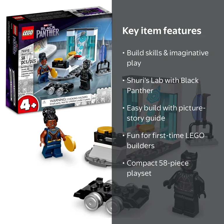 LEGO Black Panther Shuri's Lab Building Toy with Minifigures for