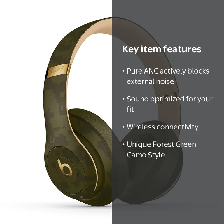 Beats Studio3 Wireless Headphones, Camo Collection, Forest Green