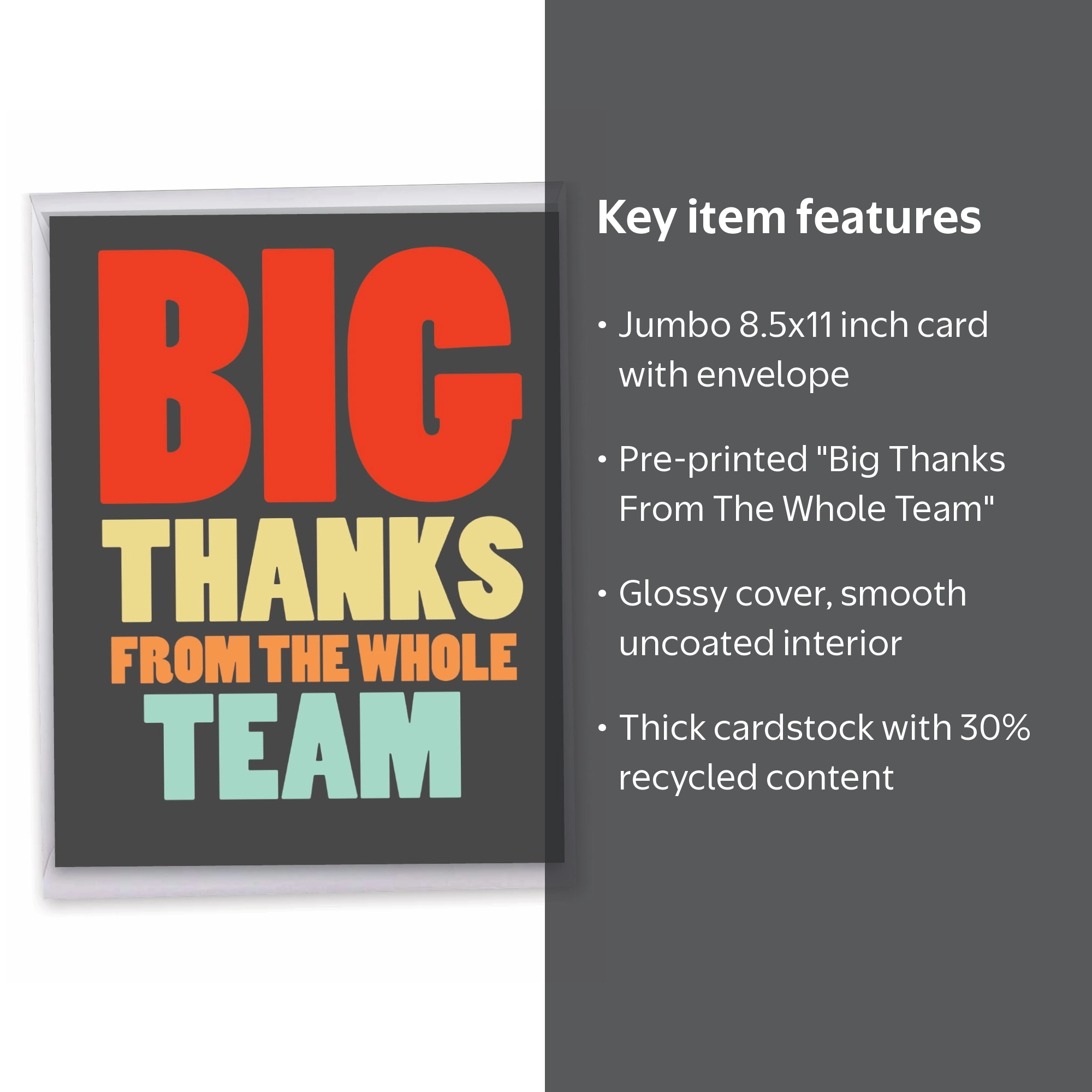 NobleWorks 1 Jumbo Thank You Greeting Card (Coach, Team) 8.5x11 w