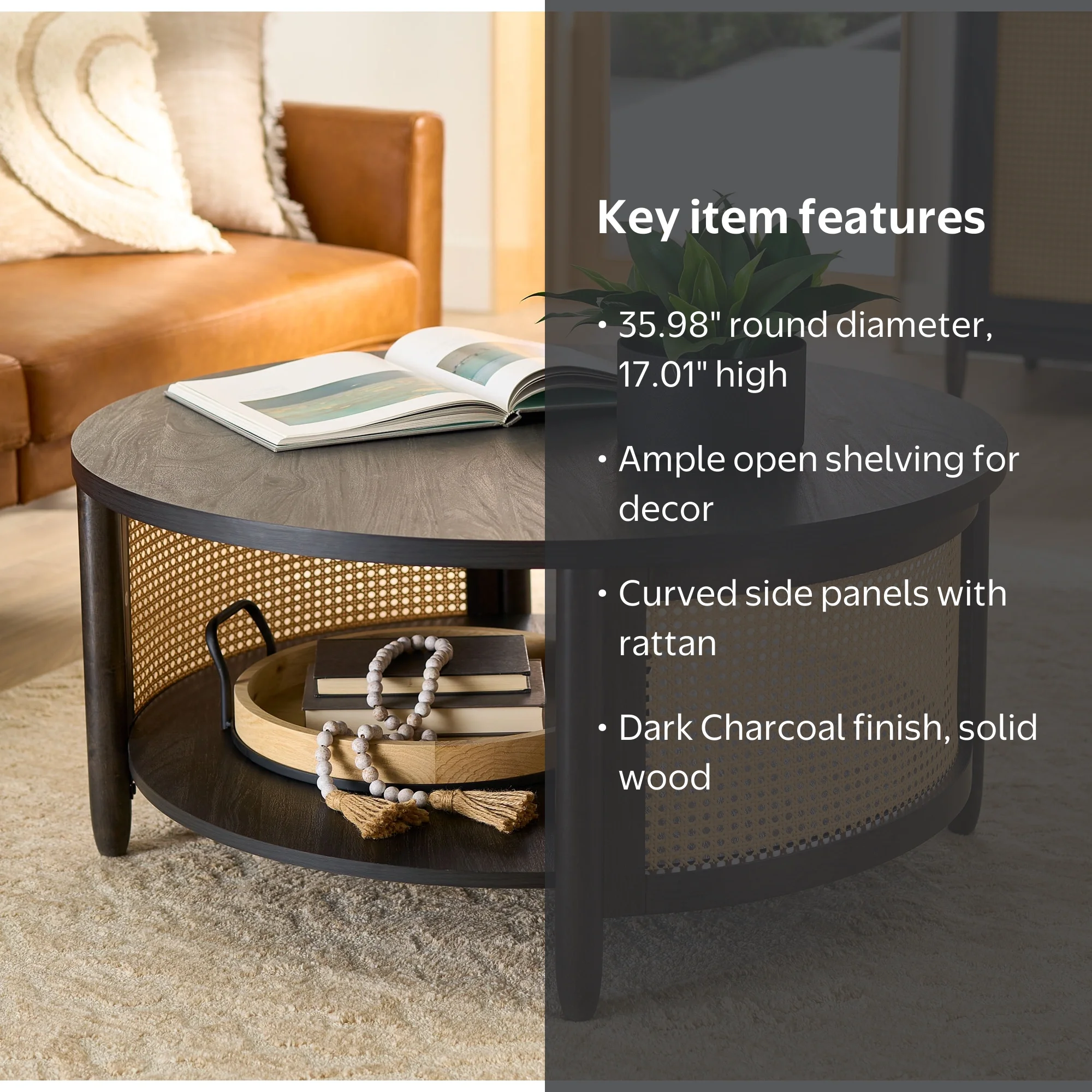Better Homes & Gardens Springwood Caning Coffee Table, Charcoal