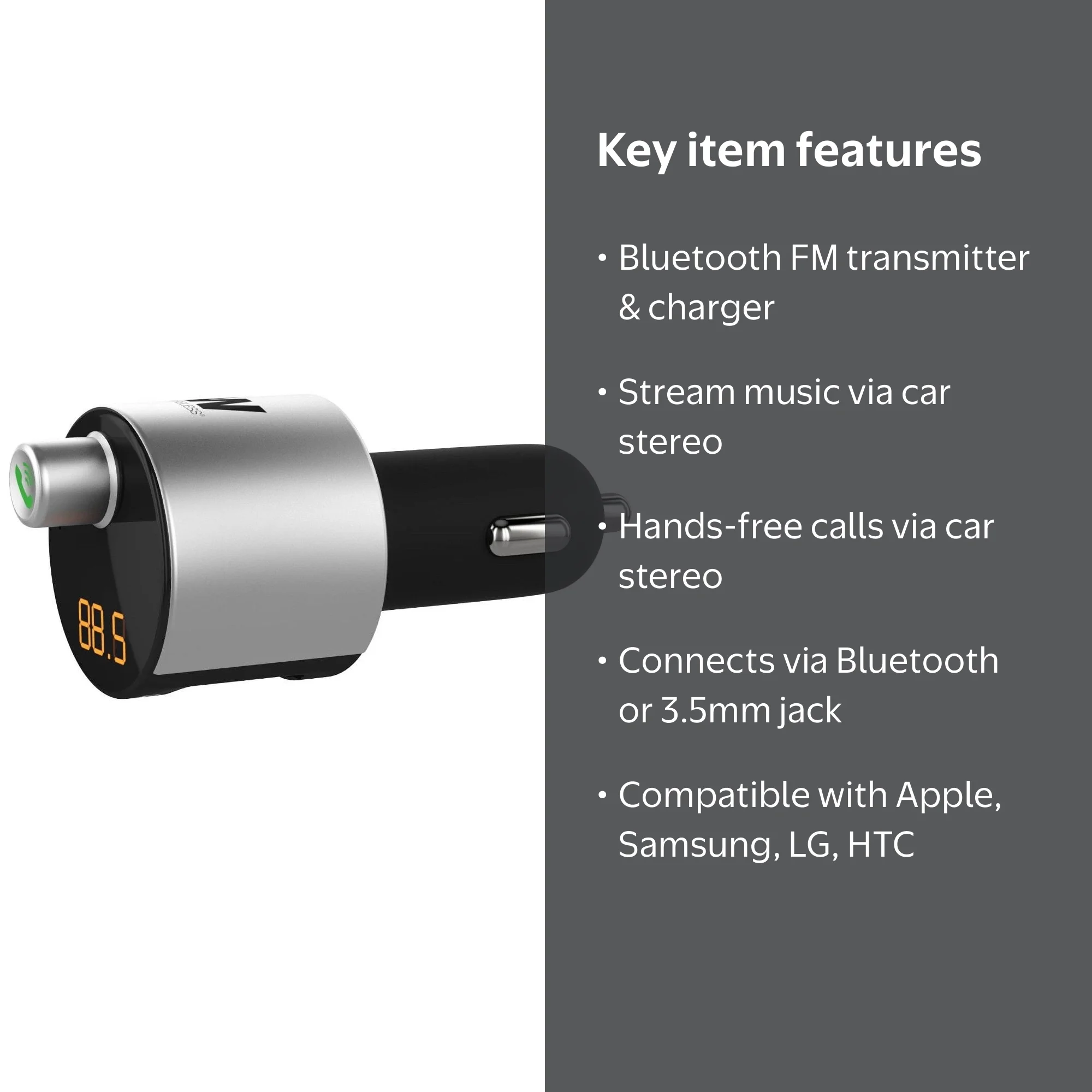 Just Wireless Bluetooth FM Transmitter: Hands-Free Car Adapter with Music  Streaming, Phone & Radio Port Charger