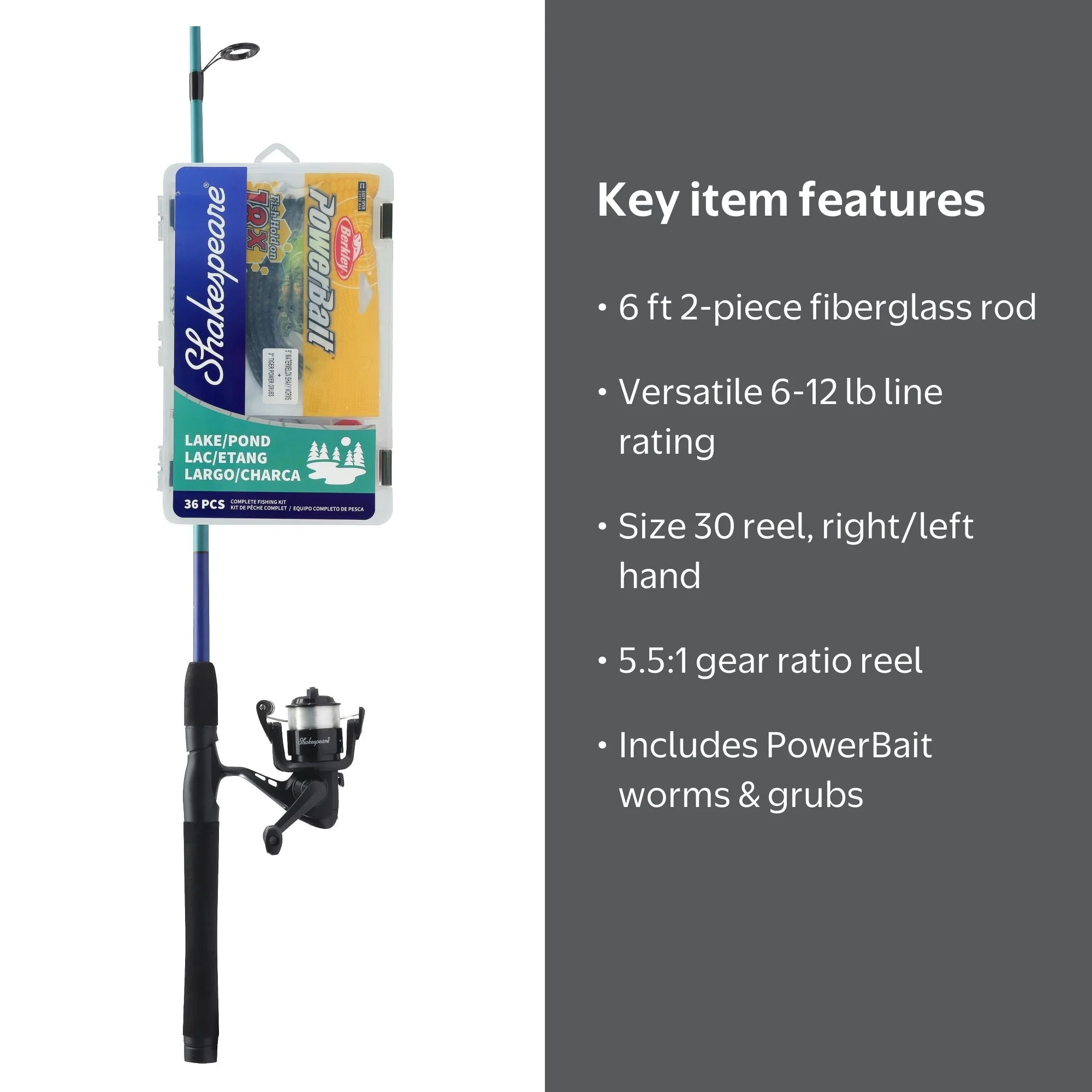fishing rod cmf lake pond spin combo Catch More Fish Spinning Kit Grey/Black Its innovative bungee folding design allows for compact storage and easy transport Shakespeare Catch More Fish Lake/Pond