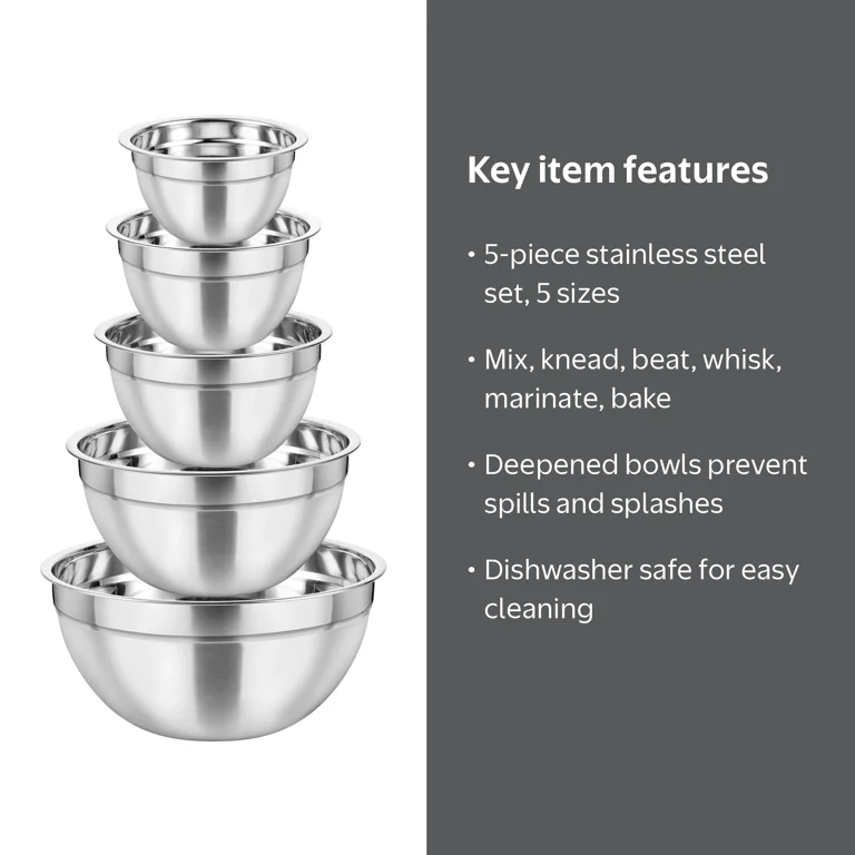 Coliware Stainless Steel Mixing Bowls Set, 5 Pack Nesting Prep
