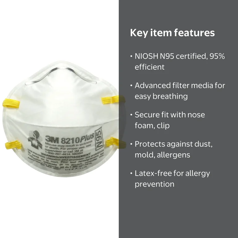 3M 8210 Plus Performance Respirator, Sanding and Fiberglass, (20