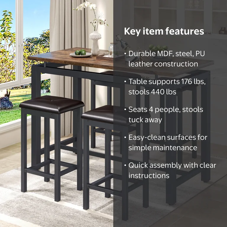 Segmart Counter Height Table Set of 5, Small Space Modern Pub