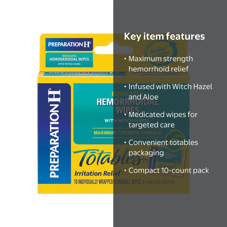 Preparation H Medicated Hemorrhoidal Wipes, Max Strength, 10ct