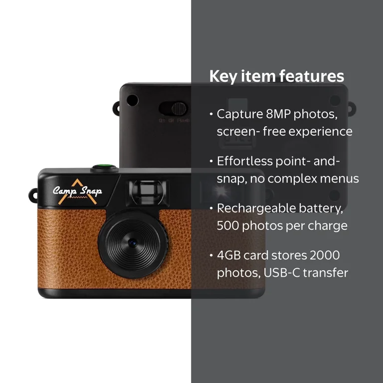 Camp Snap Digital Camera, 8MP, Screen-Free, Easy to Use, Drop