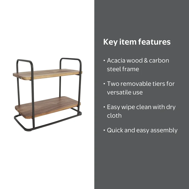 Better Homes & Gardens Rectangle Two-Tier Wood Serving Tray, 14.29
