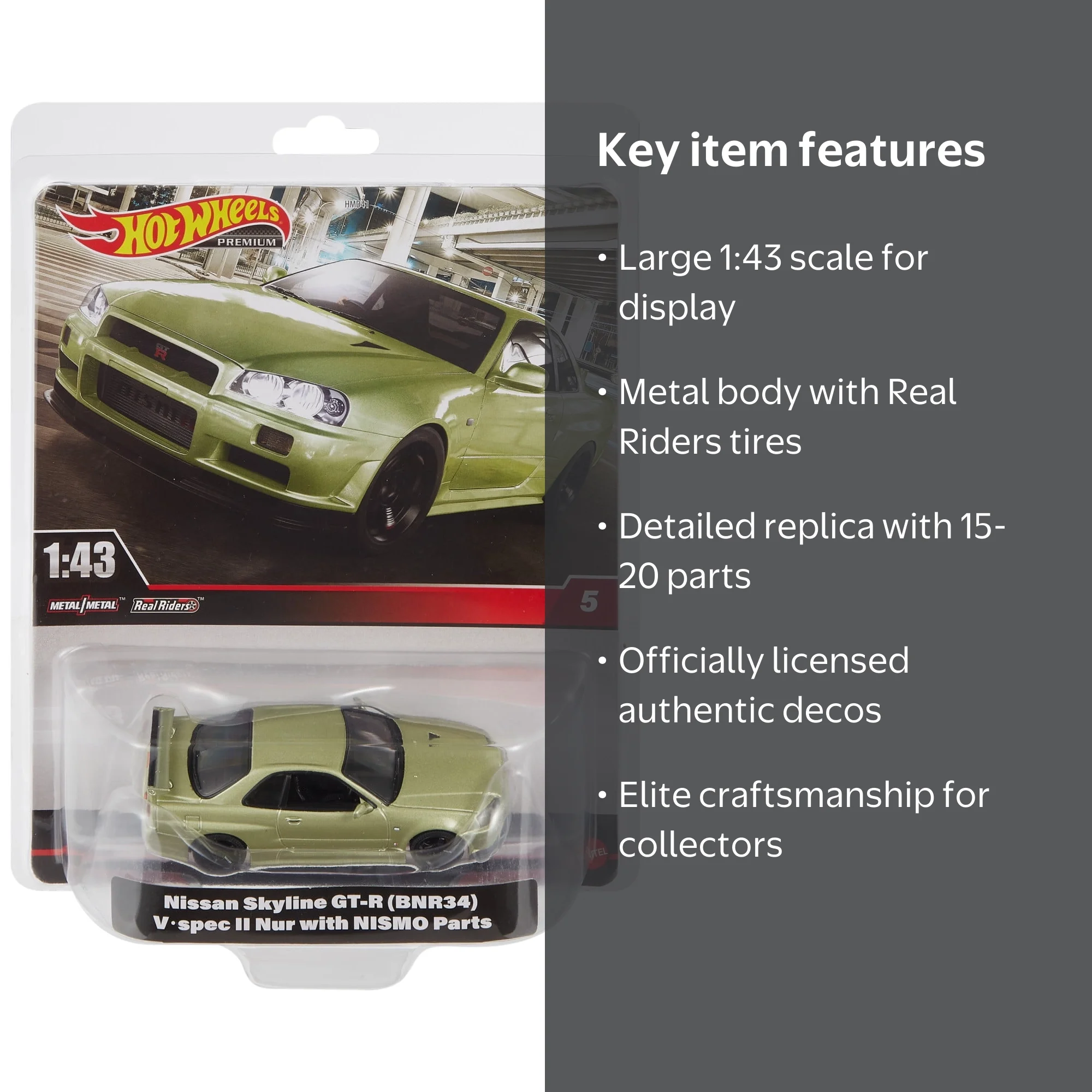 Premium Hot Wheels Real Riders Die-Cast Nissan Skyline GT-R V-Spec