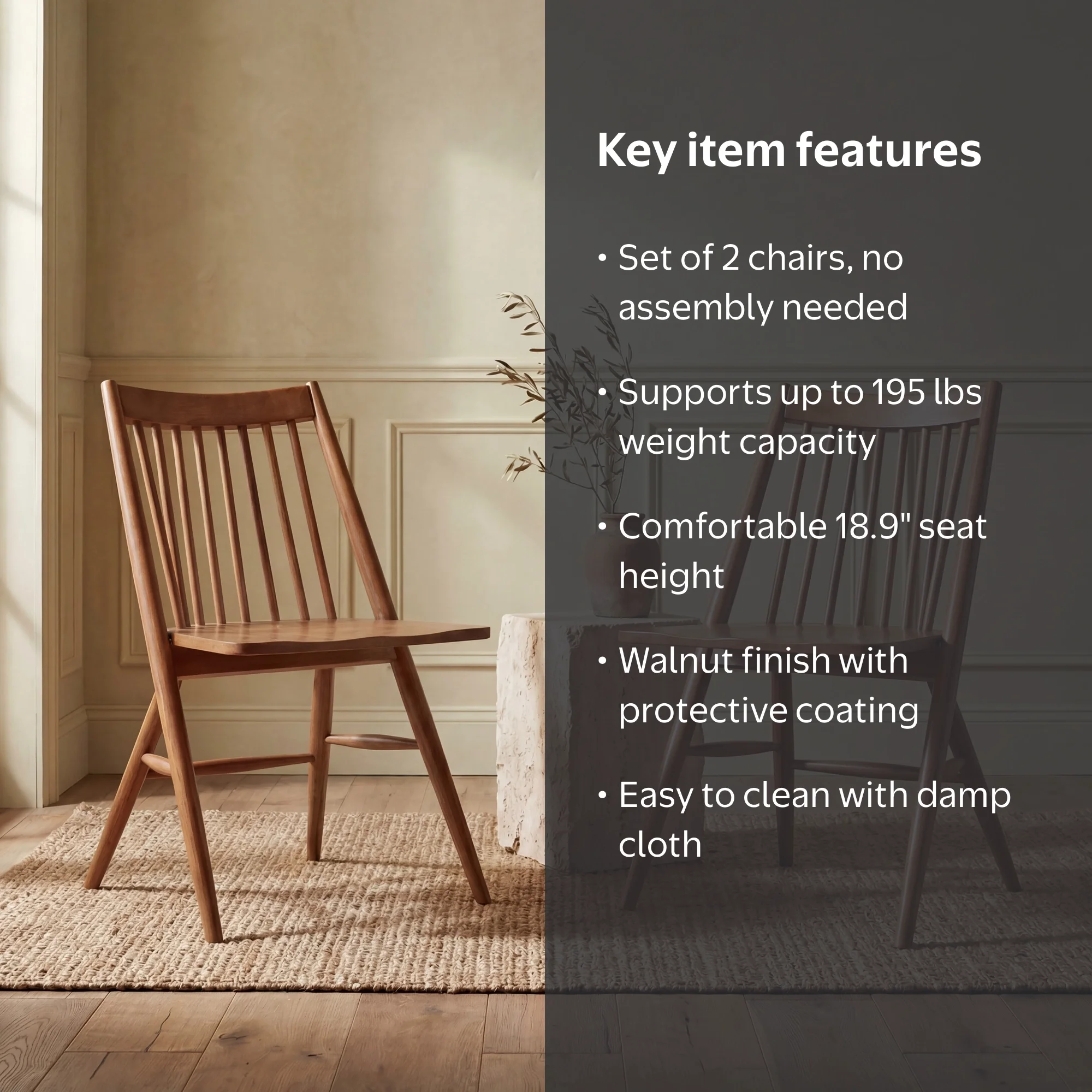 SAFAVIEH Solid Wood Wren Spindle Dining Chair, Walnut, Set of 2