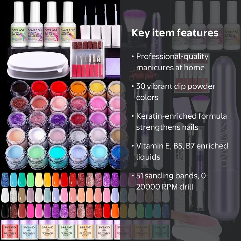 Water powderセット Saviland, Dip Powder Nails Kit, 30 Colors, Keratin Enriched, Nail