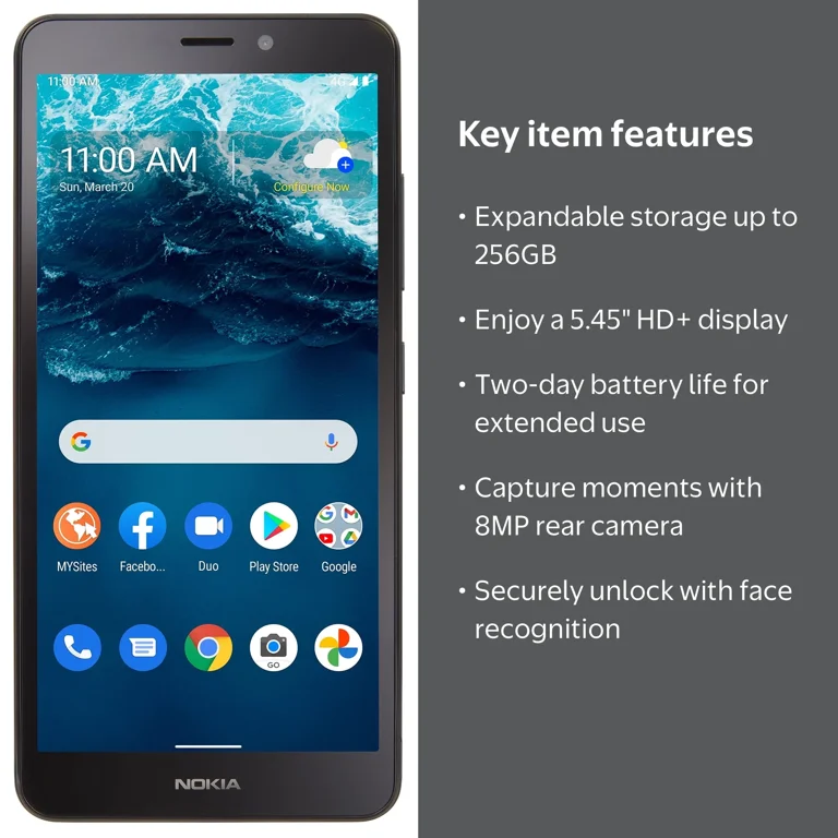 Nokia, Prepaid Smartphone, C100, 32GB, Blue, Locked to Total by