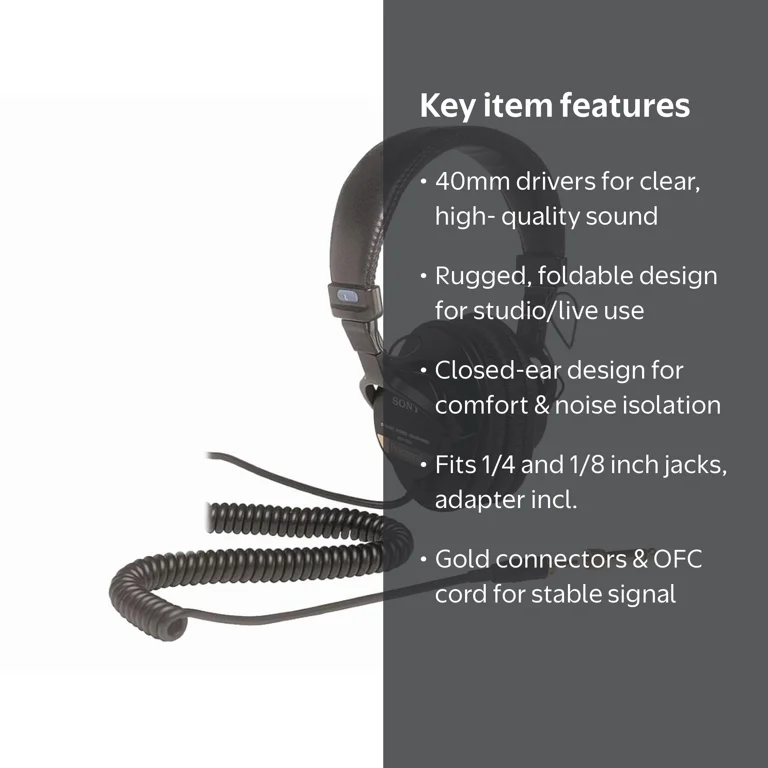 Sony, MDR-7506 Headphones, Large Diaphragm, Foldable Professional