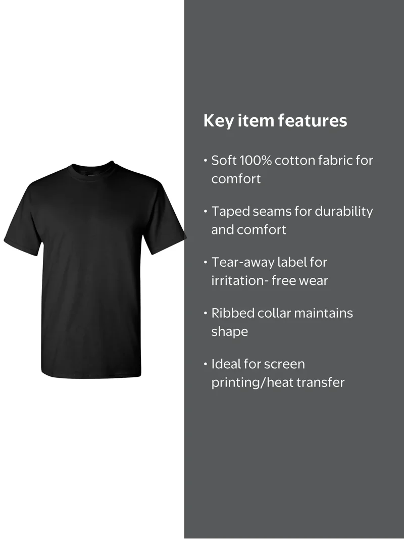 Gildan Heavy Cotton T-Shirt, Black, XL, 100% Preshrunk Cotton