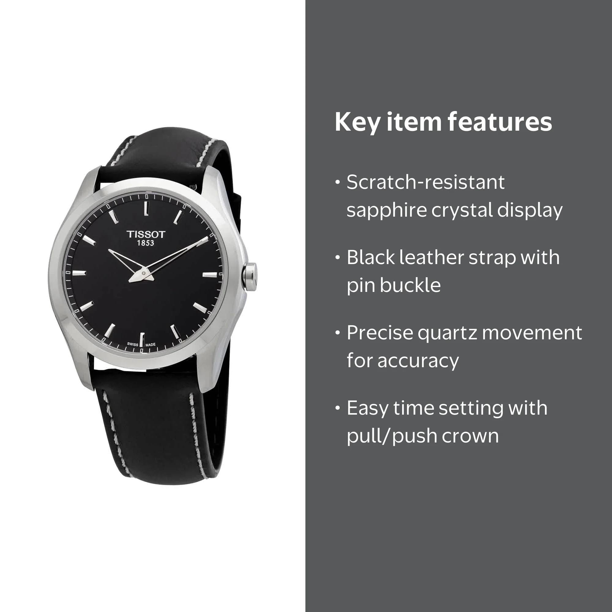 Tissot Couturier Unisex Adult Watch, Quartz Movement, Black Dial