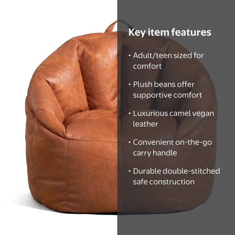 Big Joe Joey Adult Bean Bag Chair, Filled for Comfort, Ideal Back