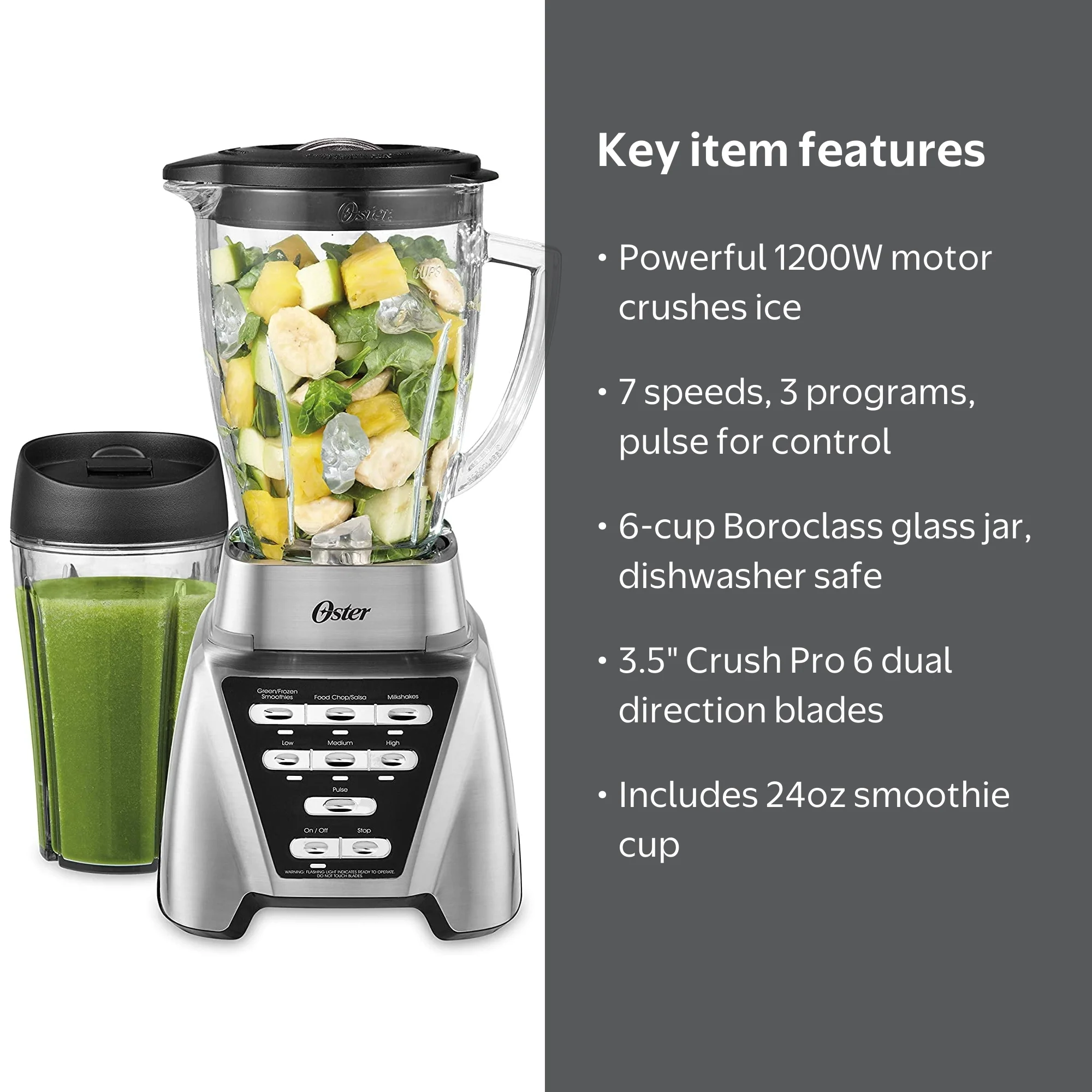 Oster Pro 1200 Blender | Powerful 7-speed Glass Jar Blender with