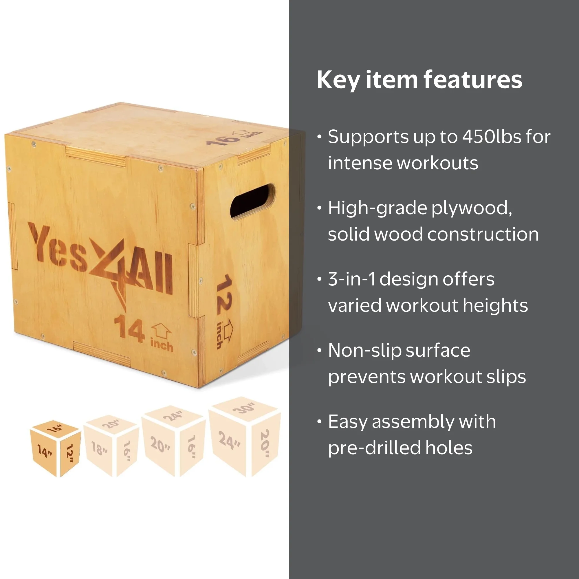 Yes4All Wooden Plyo Box, 16
