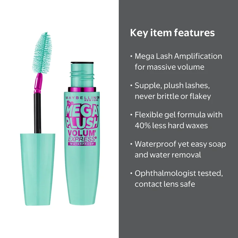 Maybelline, Mascara, Very Black 0.3 fl. oz., Waterproof Volume
