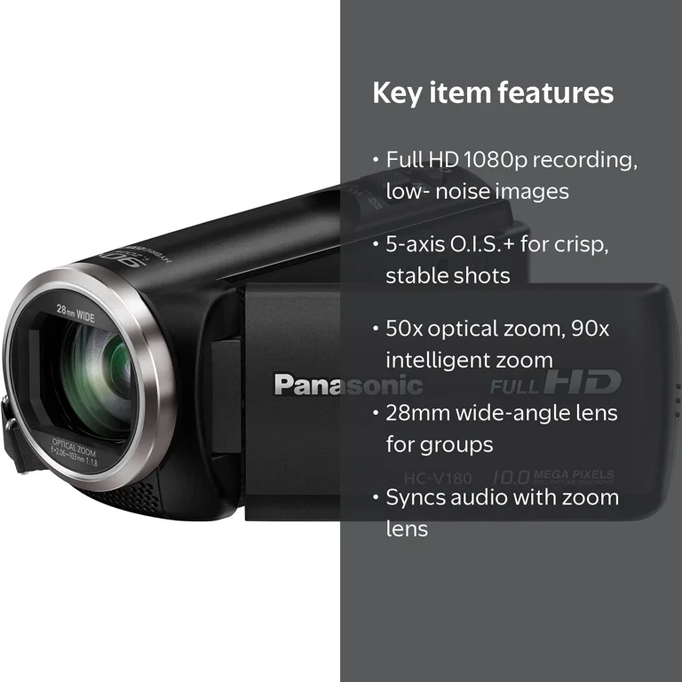 Panasonic HC-V180K Digital Video Camera - Full HD, 50x Optical