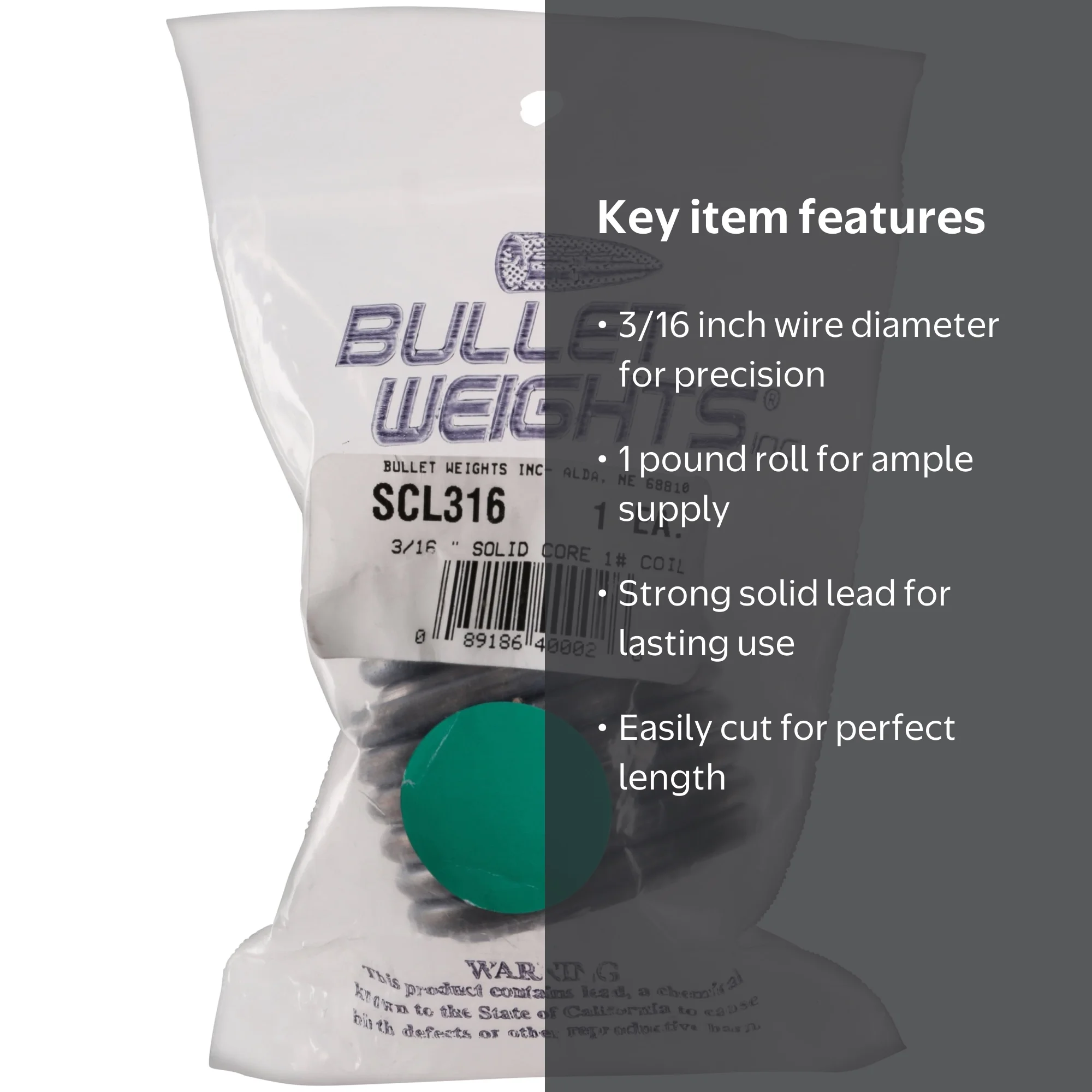 Bullet Weights® SCL316 Solid Core Lead Wire 3/16 In. Dia. 1 Lb