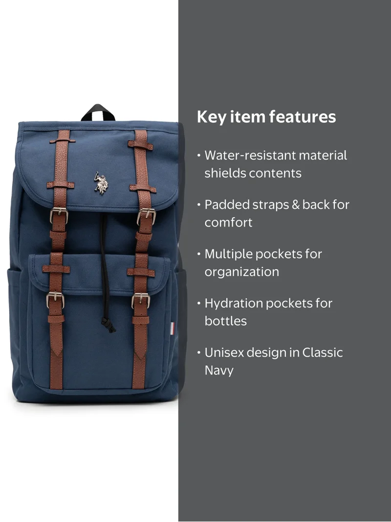U.S. Polo Assn. Unisex Top Loader Flap Backpack, Navy - Walmart.com