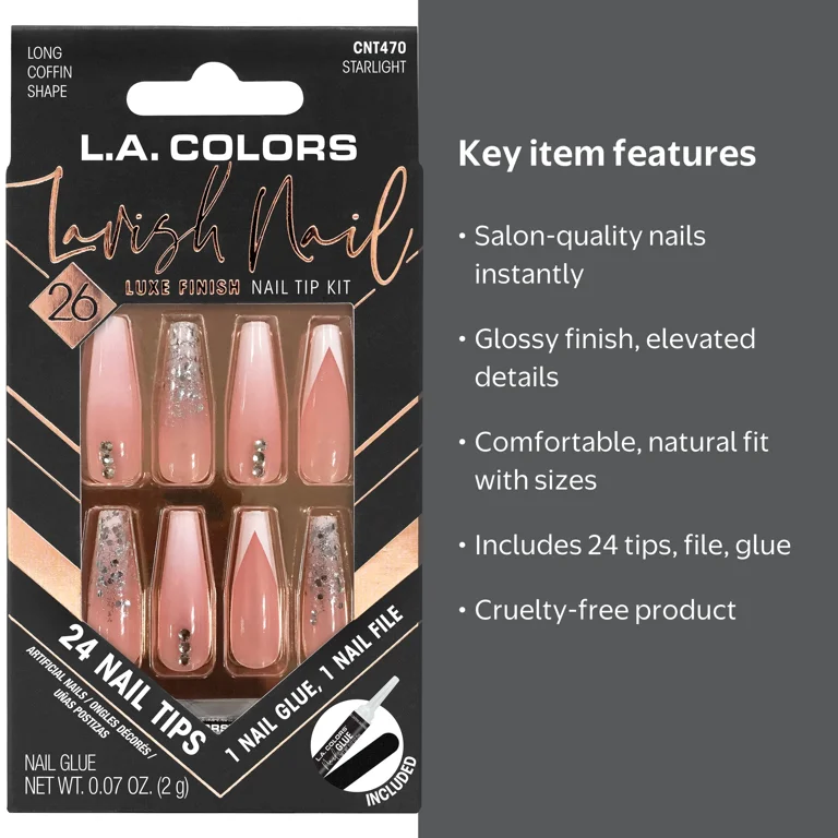 L.A. COLORS Lavish Nail Tips Starlight, 26 Pieces - Walmart.com