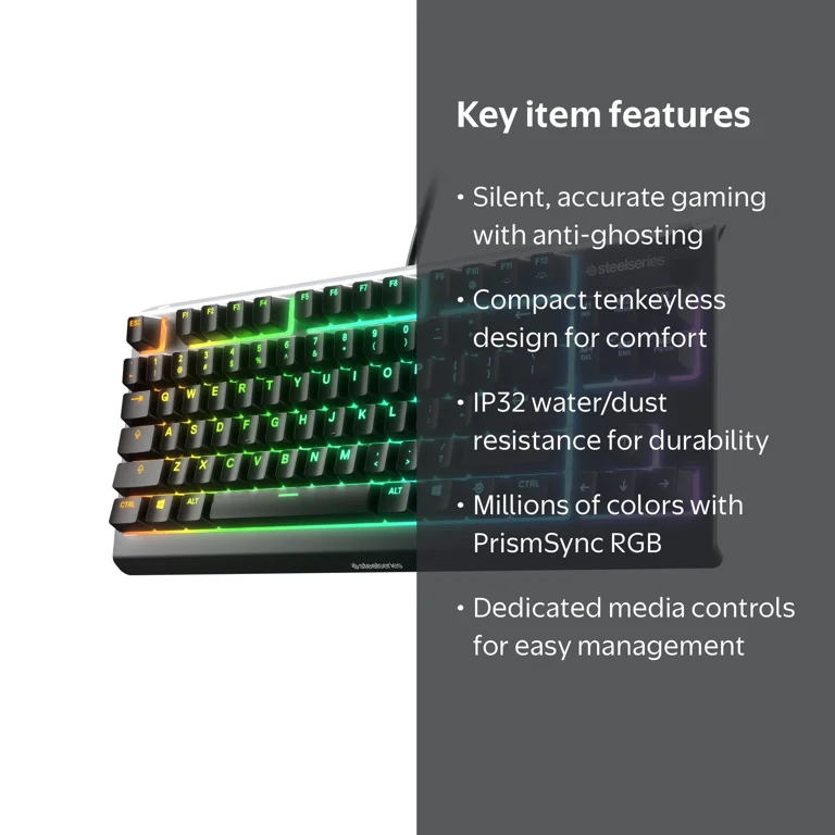 SteelSeries, Gaming Keyboard, Apex 3 TKL RGB, Water & Dust