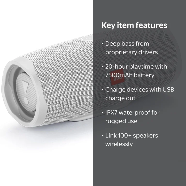 JBL Charge 4 ホワイト ワイヤレススピーカー JBL Charge 4 Portable Bluetooth Wireless - IPX7 Waterproof, 20