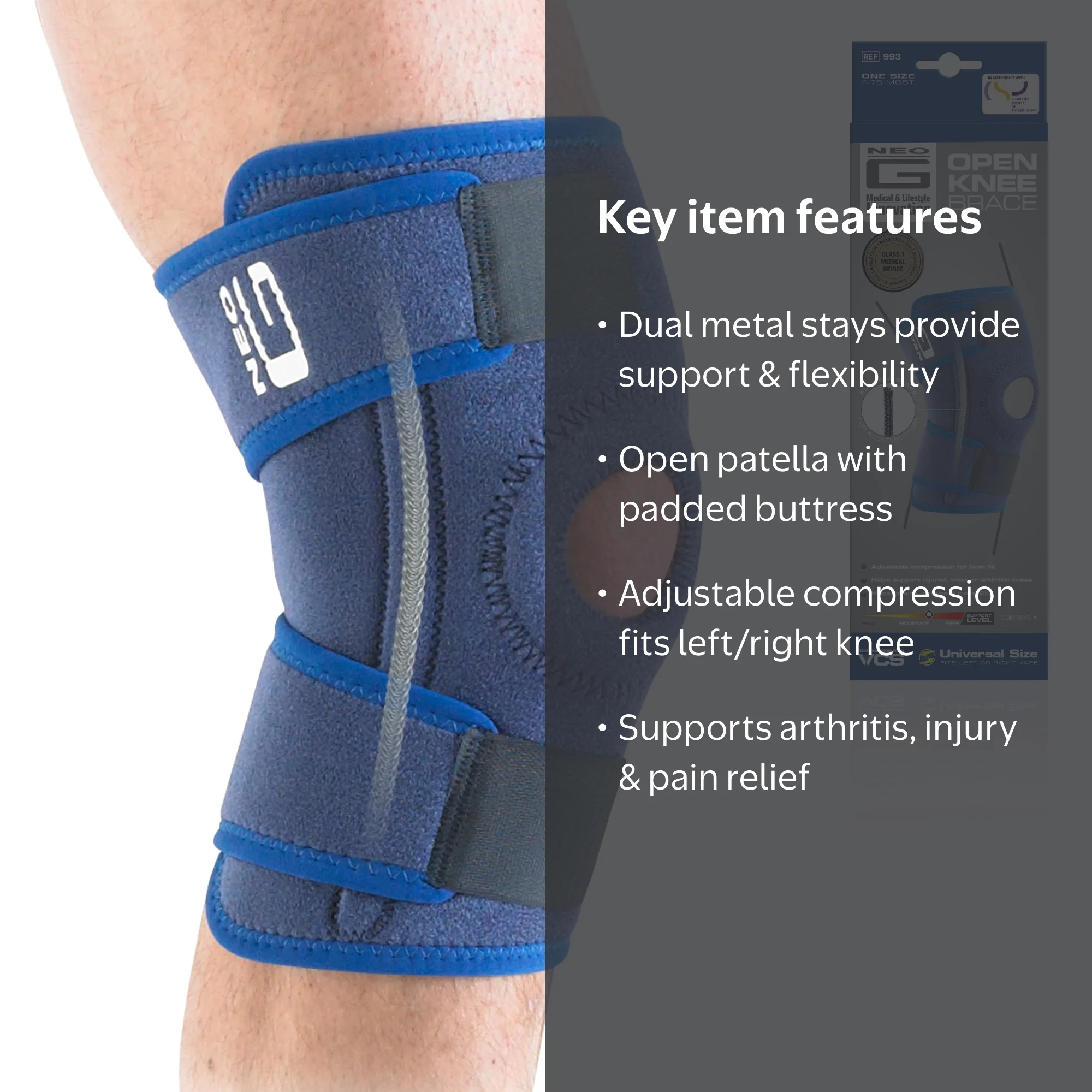 Neo G, Open Knee Brace, Size Fits Up to 22 Inches, Unisex Support
