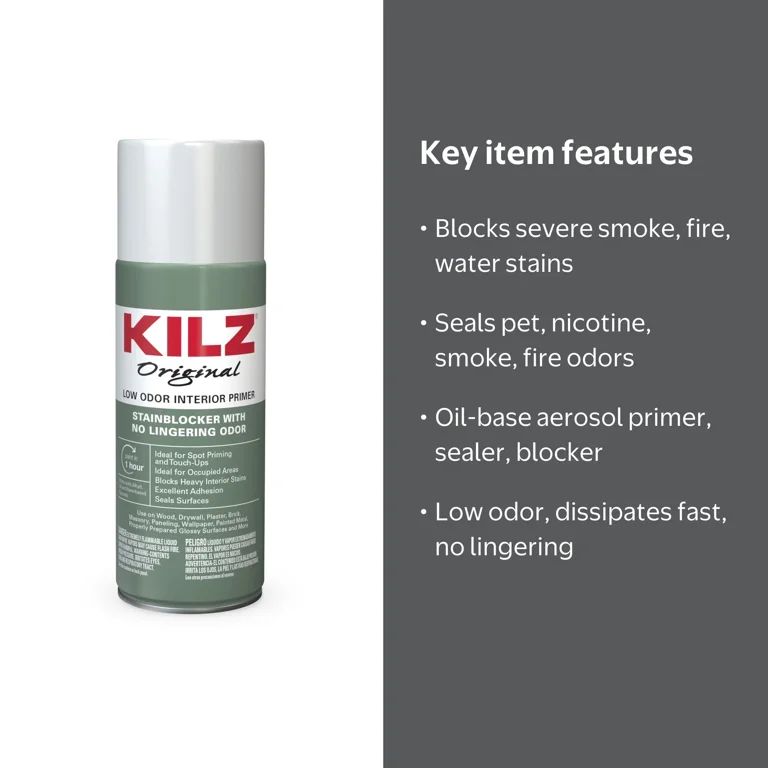 KILZ, Low Odor Oil-Base Spray Primer, 13 oz, Sealer and Stain