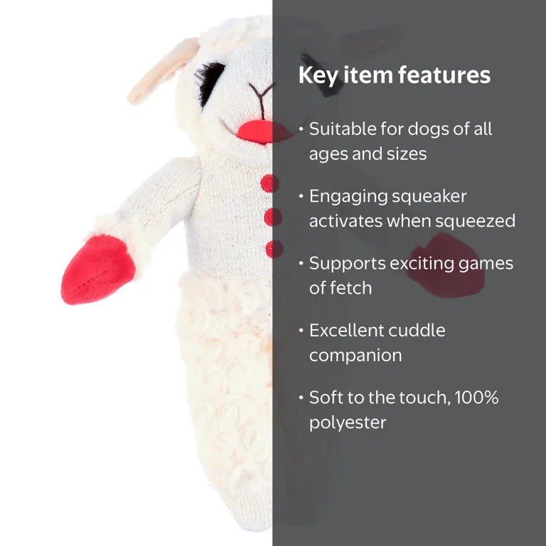 Multipet, Standing Lamb Chop Plush Dog Toy, Medium, Squeaker
