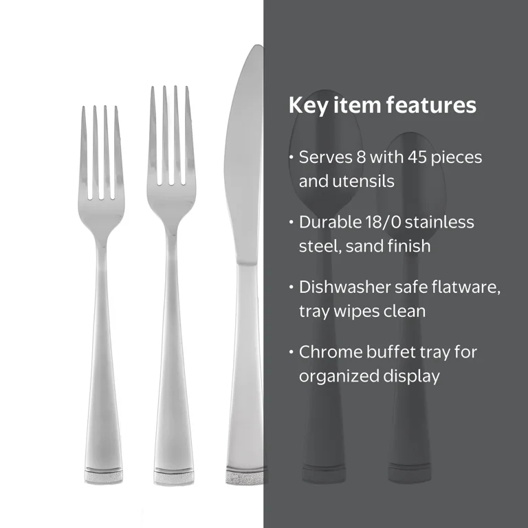 Cambridge Gratitude Sand 45-Piece Stainless Steel Flatware Set