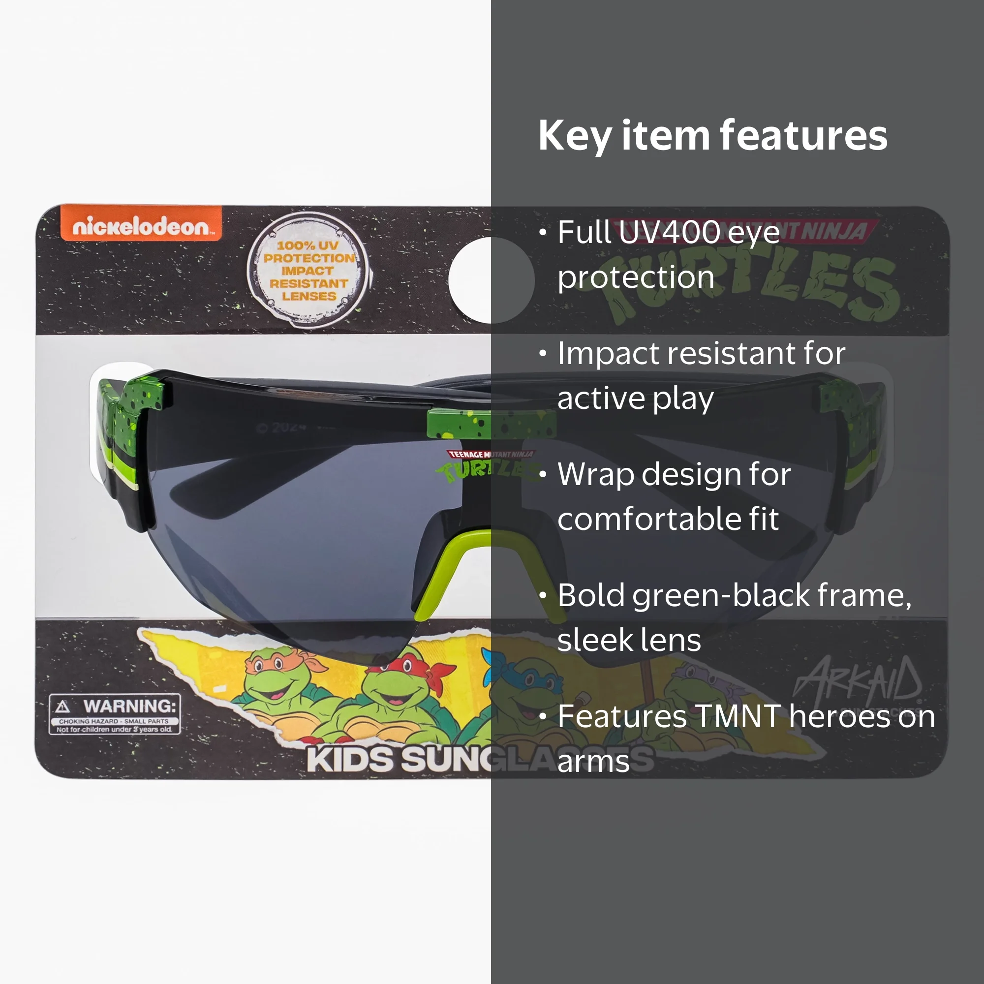 TMNT Green Large Lens Sports Wrap Sunglasses - Walmart.com