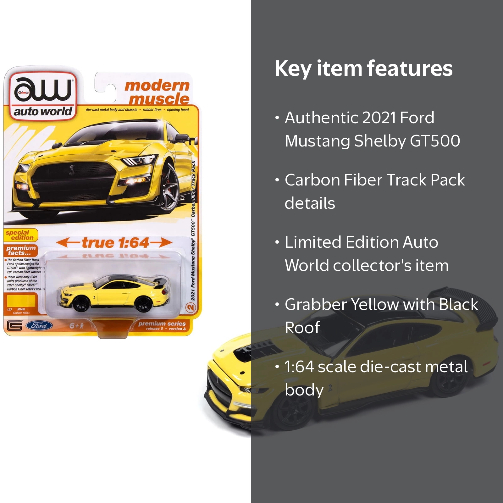 Auto World 1:64 Die Cast 2021 Ford Mustang Shelby GT500 Carbon