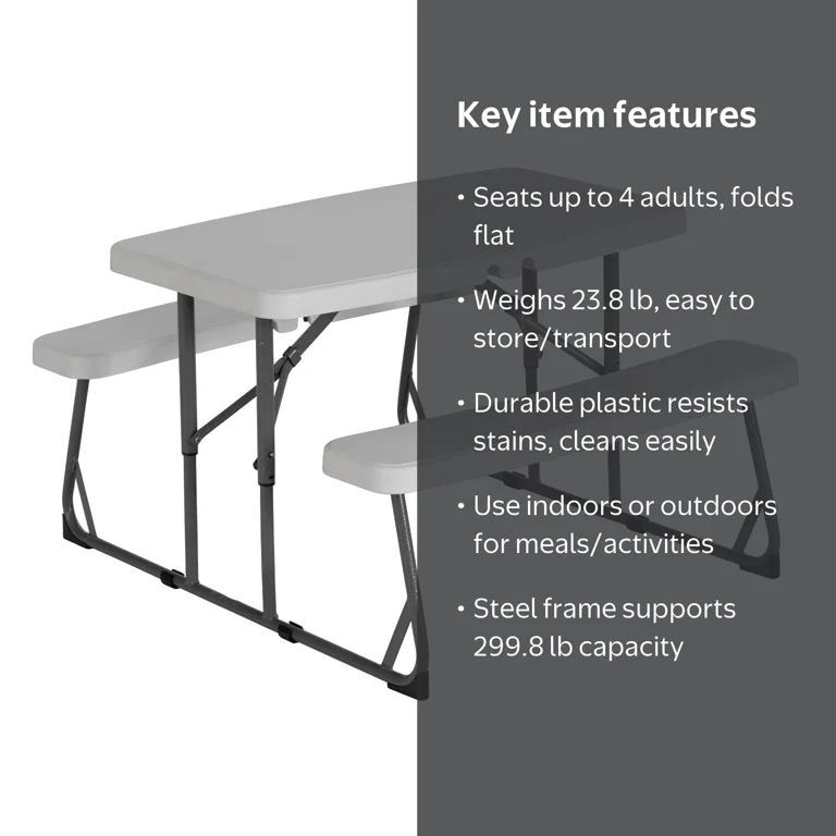 Peakform Rectangular Folding Picnic Table - 2 Benches - 37.8