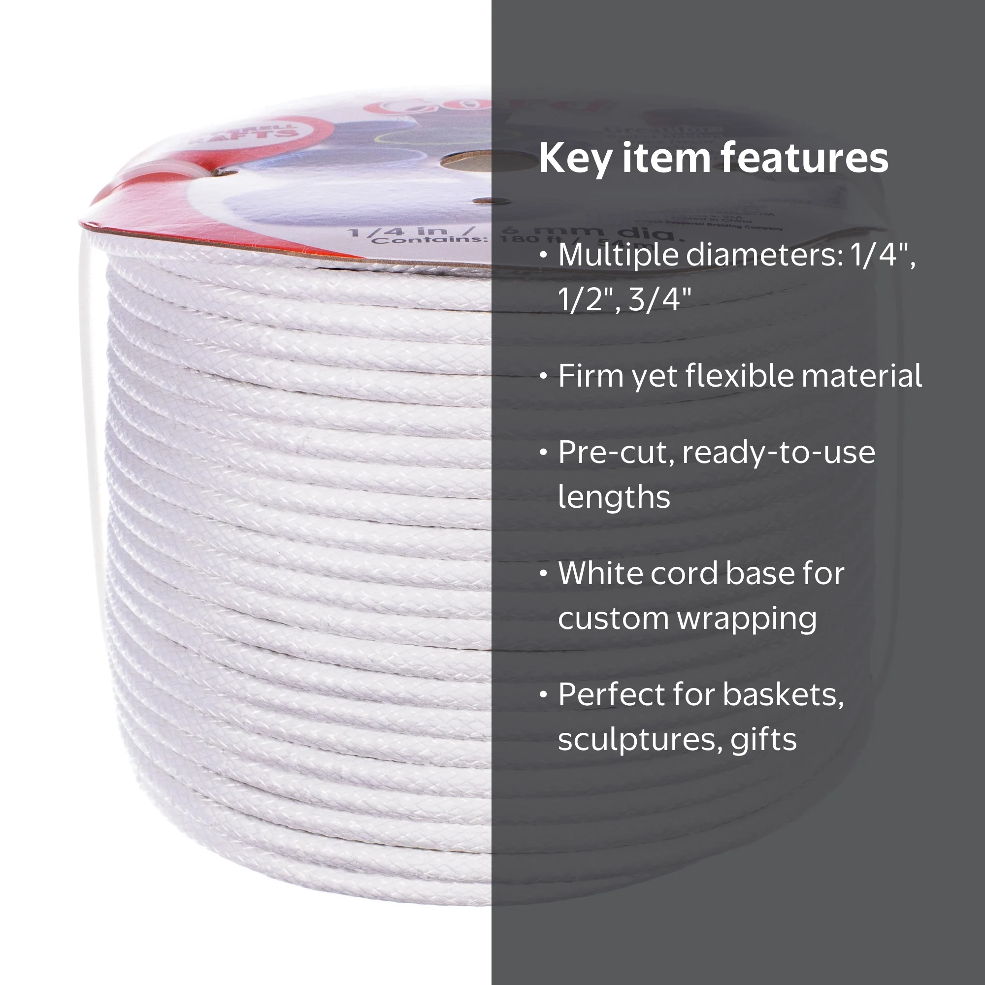 クラフトカウンティコイリングコード 1/4インチ、180フィート、バスケット Craft County, Coiling Cord, 1/4 inch, Multiple Length Variations