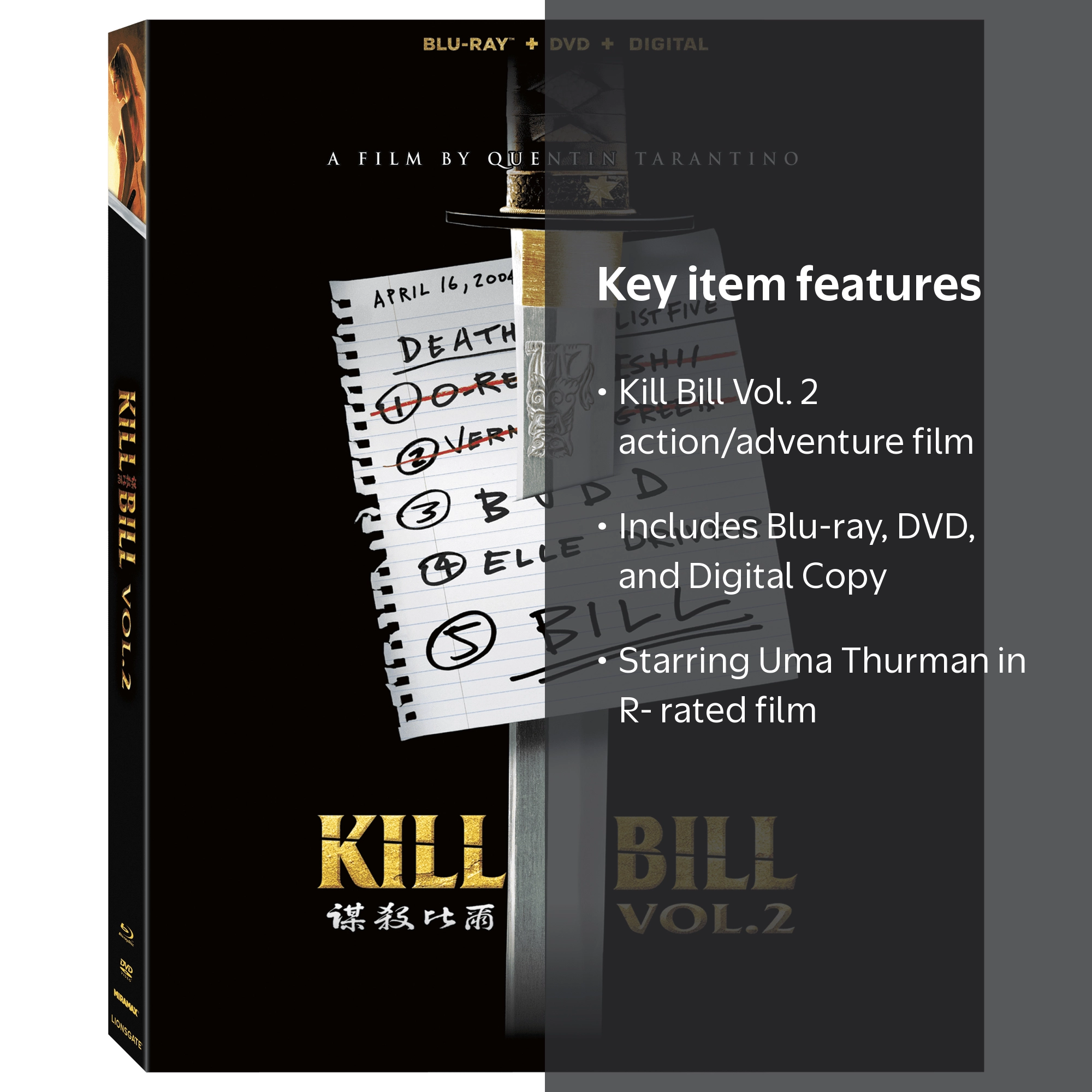 Kill Bill Vol. 2 (Blu-Ray + DVD + Digital Copy), Starring Uma