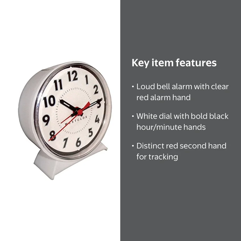Westclox Key Wound Alarm Clock, Loud Bell Alarm, Red Second Hand