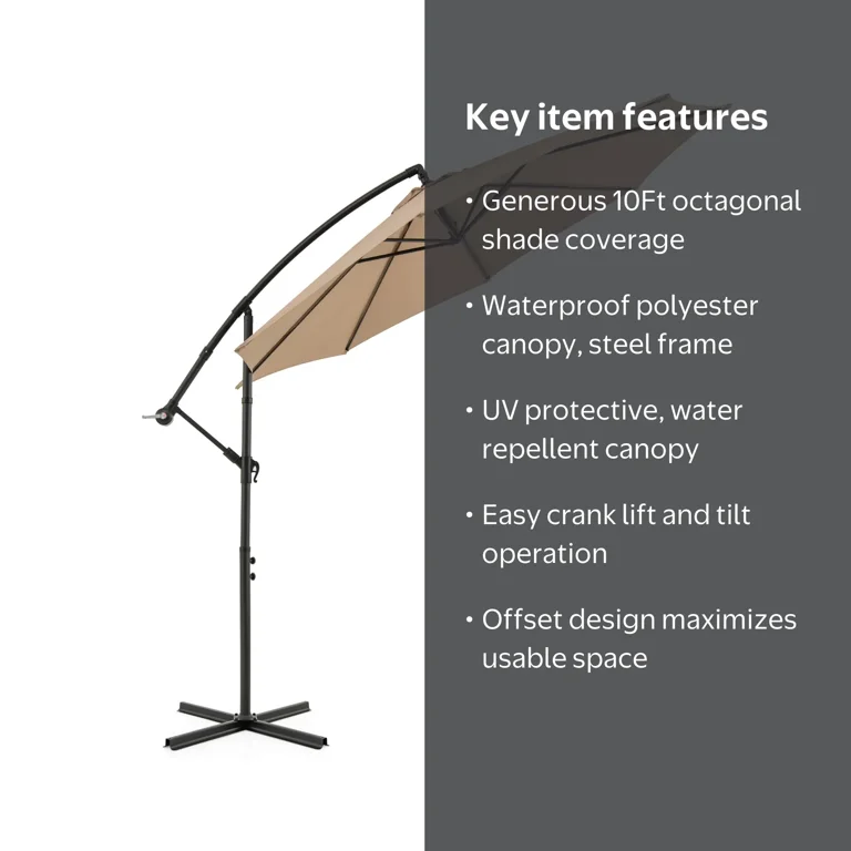 giantex 10 hanging umbrella patio sun shade offset 10FT Umbrella, 8 Ribs Cantilever Outdoor w/Crank, Cross Base, Tilt Adjustment, Large Market Umbrella for Poolside, Yard, Lawn, Garden (Beige) : Patio, Lawn & Garden as its lowest point rests 79 inches from the ground Giantex 10 ft Offset Patio