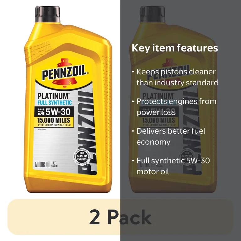 Pennzoil Platinum Full Synthetic 5W-30 Motor Oil 2 Pack, 1 Quart