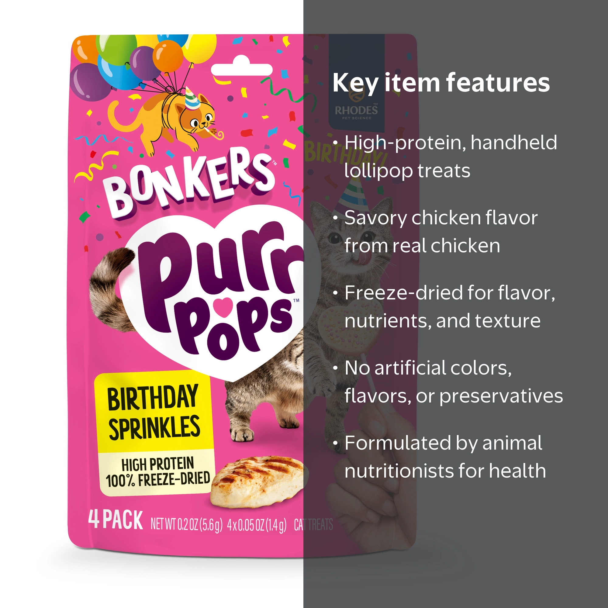 BONKERS Purrpops Birthday Edition Freeze-Dried Chicken Flavored
