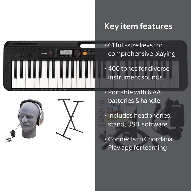 Casio CT-S200BK 61-Key Keyboard with MIDI, Headphones, Stand