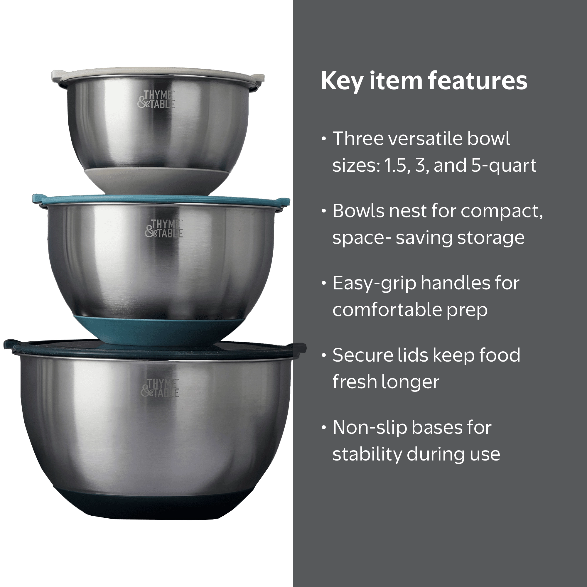 Thyme & Table 6-Piece Nesting Mixing Bowl Set with Easy Grip