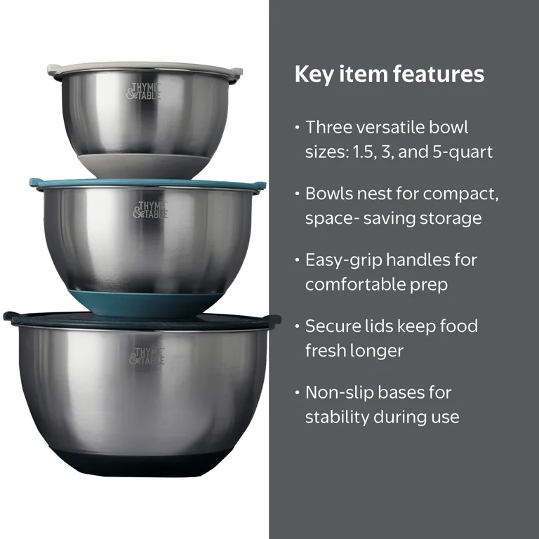Thyme & Table 6-Piece Nesting Mixing Bowl Set with Easy Grip