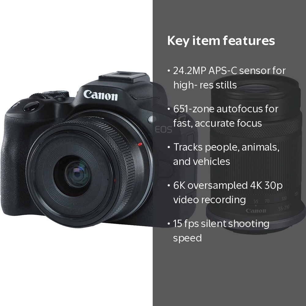 Canon EOS R50 Mirrorless Camera w/ 18-45mm and 55-210mm Lenses